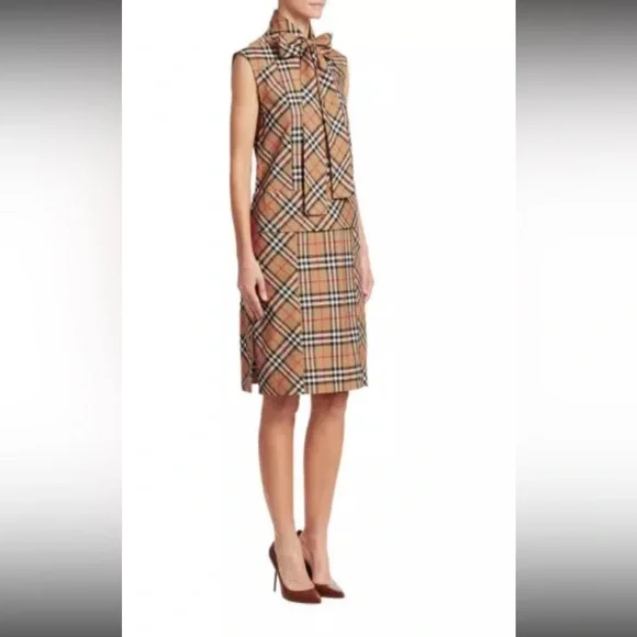 Authentic Iconic Print Burberry Luna Sleeveless Tie-Neck Dress (Size 2) - Picture 3 of 10